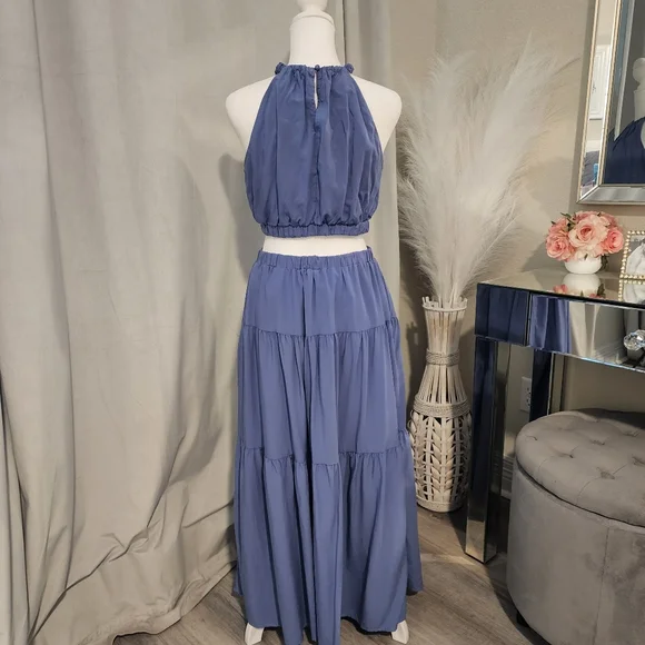 MIHOLL Dusty Blue Cutout Halter Maxi Dress - Picture 8 of 16